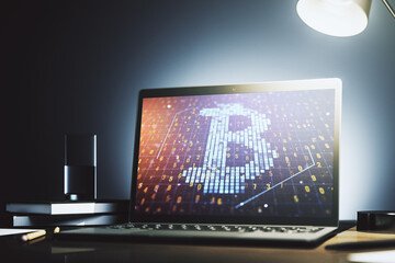 Aufkleber - Creative Bitcoin concept on modern computer monitor. 3D Rendering