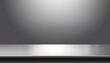 © Uuganbayar - Silver steel countertop, empty shelf. Kitchen counter on gray background with spot light. Bar desk surface in foreground