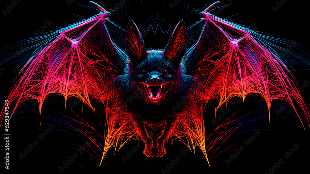 Bat Animal Plexus Neon Black Background Digital Desktop Wallpaper HD 4k ...