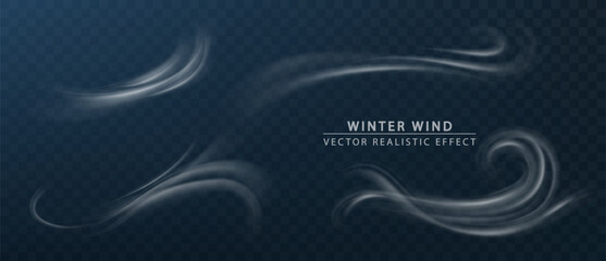 winter wind air motion effect isolated on transparent background. vector realistic symbol wind flows
