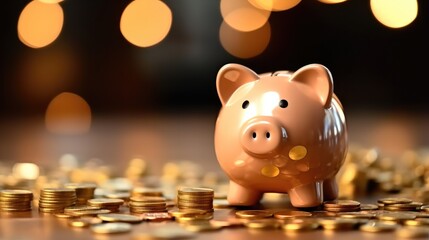 Aufkleber - Piggy Bank and Stack of Coins, Planning for saving in the future concept.