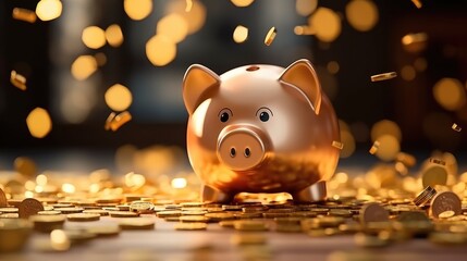 Aufkleber - Piggy Bank and Stack of Coins, Planning for saving in the future concept.
