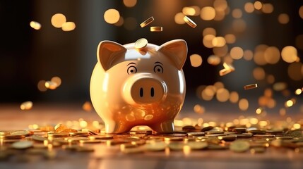 Aufkleber - Piggy Bank and Stack of Coins, Planning for saving in the future concept.