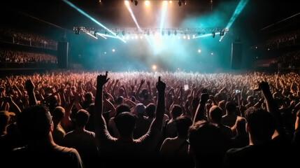 Poster - Musical concert, Young happy people are dancing in club, Nightlife and disco concept.