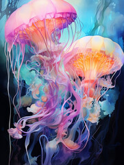 Wall Mural - colourful jellyfishes