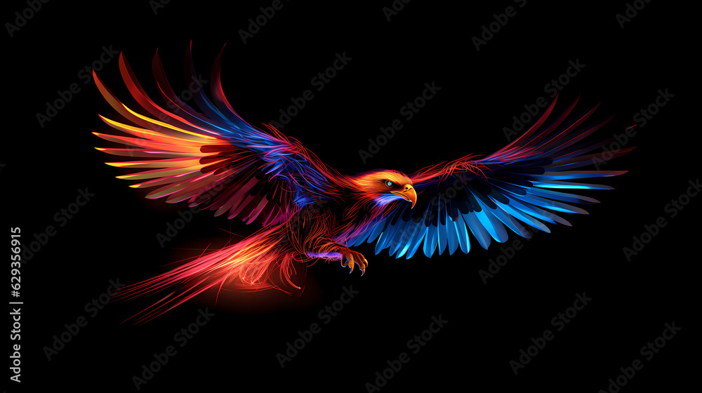 Ilustración de Stock Hawk Animal Plexus Neon Black Background Digital ...