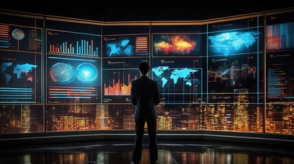 Poster - Businessman analyzing and calculating financial data for long term investment growth goals and company finance balance, Business strategy, generative ai