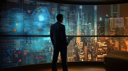 Poster - Businessman analyzing and calculating financial data for long term investment growth goals and company finance balance, Business strategy, generative ai