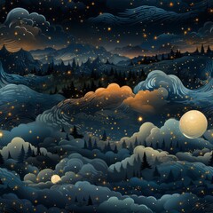 A seamless star pattern in the night sky. Generative AI. 
