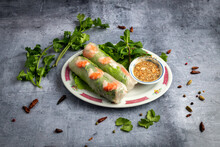 Spring Asiatic Rolls On A Plate