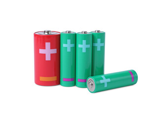 Wall Mural - New AA and C size batteries isolated on white