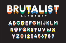 Brutalist Vector Premium Alphabet. 3D Filled Outline Font.