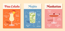 Set Of Cocktail Recipes Vector Concept