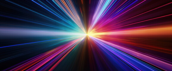 Light speed, hyperspace, space warp background. colorful streaks of light gathering towards the event horizon. Generative AI based.
