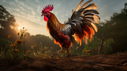 Wall Mural - rooster in the grass