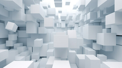 Poster - a series of randomly shifted white cube boxes creating an abstract background wallpaper banner