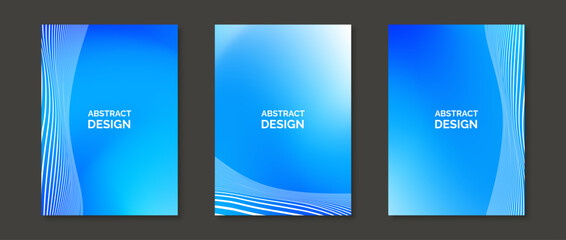 Poster - Abstract gradient backgrounds with wavy lines. Set of bright colorful design templates for posters, banners, brochures, flyers, covers. Fluid vivid blue purple wallpaper pack. Vector 