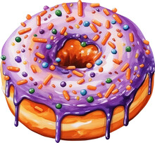 Halloween Donut Watercolor Illustration. Generative AI