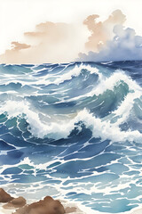 Poster - Ocean waves watercolor illustration