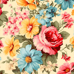  seamless background with flowers,pink,yellow,AI generated