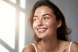Portrait of beauty caucasian woman with perfect healthy glow skin facial
