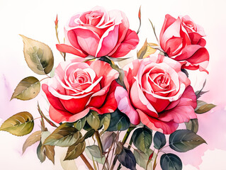 Wall Mural - Bouquet of red roses in watercolor style