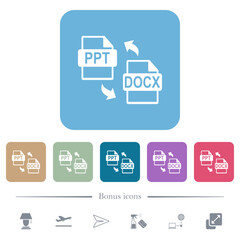 Poster - PPT DOCX file conversion flat icons on color rounded square backgrounds