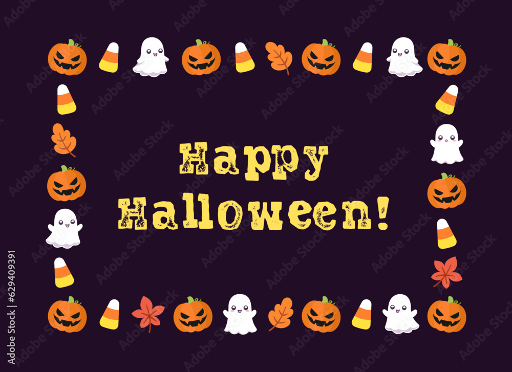 Cute Halloween card frame template. Rectangle Halloween border design ...