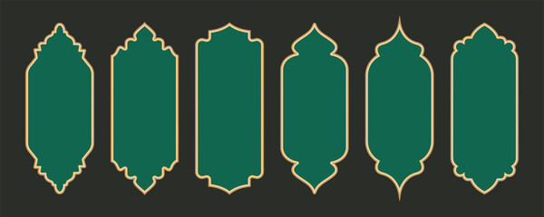 Ramadan frame shapes. Golden border with pattern for banner. Islamic luxury design elements for decoration Vintage vector templates