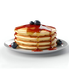 pancakes with blueberries and maple syrup isolated on white background