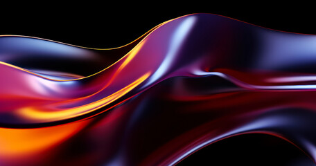 Poster - Abstract fluid 3d render holographic iridescent neon curved wave in motion dark background. Gradient design element for banners, backgrounds, wallpapers and covers
