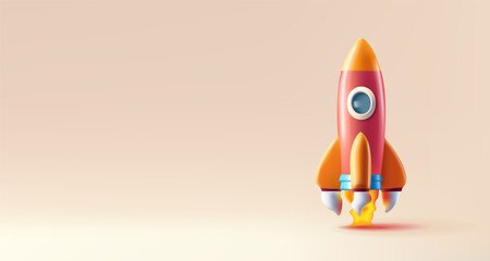 Wall Mural - 3D render Illustration of red rocket, for startup business metaphore, digital icon