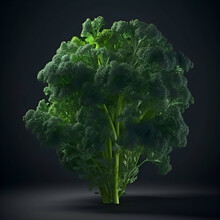 3d Render Of Fresh Green Curly Kale On Dark Background With Shadow