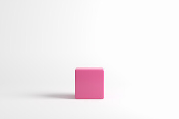 Poster - Pink cube podium or platform on white background for product display and presentation.