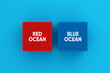 Red ocean and blue ocean business marketing strategy concept.