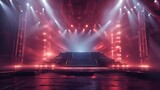 Fototapeta  - show stage design, 3D render, empty stage, spotlights, lasers, stage interior design