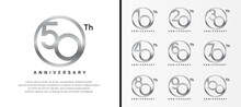 Set Of Anniversary Logo Silver Color Number In Circle And Black Text On White Background For Celebration