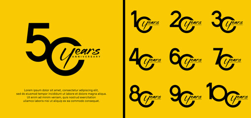 Wall Mural - set of anniversary logo black color number on yellow background for celebration