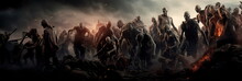 Apocalypse Fantasy Scene Hroup Of Zombie Walking. Halloween Concept Generative AI