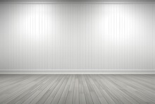 A Presentation Background Image Featuring A Clean Aesthetic, Showcasing A White Wood Wall Complemented By A Gray Wood Floor. Photorealistic Illustration
