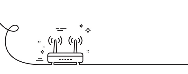 Poster - Wifi router line icon. Continuous one line with curl. Computer component sign. Internet symbol. Wifi single outline ribbon. Loop curve pattern. Vector
