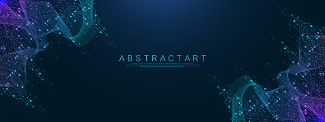 Aufkleber - Quantum computer technologies concept. Futuristic blue circuit board background vector. Modern technology circuit board texture background design. Waves flow. Quantum explosion technology.