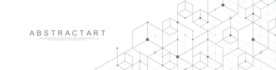 Modern technology vector illustration with square grid. Technology banner template cubes texture. Digital geometric abstraction with lines and dots