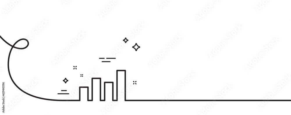 Histogram Column chart line icon. Continuous one line with curl ...