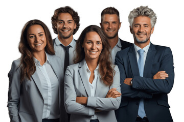 Happy Business People Team Crossing Arms on Transparent Background. AI