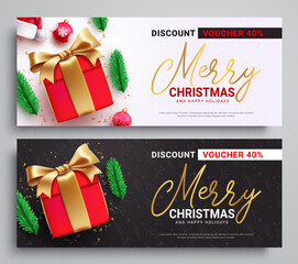Wall Mural - Christmas voucher sale set vector design. Merry christmas greeting text in gift certificate vouchers discount for holiday season shopping. Vector illustration gift card vouchers collection.
