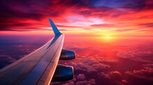 A Breathtaking View Of The Sunset Setting Over The Wing Of An Passenger Plane