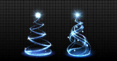 Poster - blue light christmas tree vector with star sparkle. merry xmas magic glow decoration with glitter sh