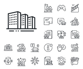 Poster - city architecture sign. floor plan, stairs and lounge room outline icons. buildings line icon. skysc