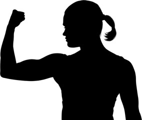 Fototapete - Digital png illustration of silhouette of fit woman flexing muscle on transparent background